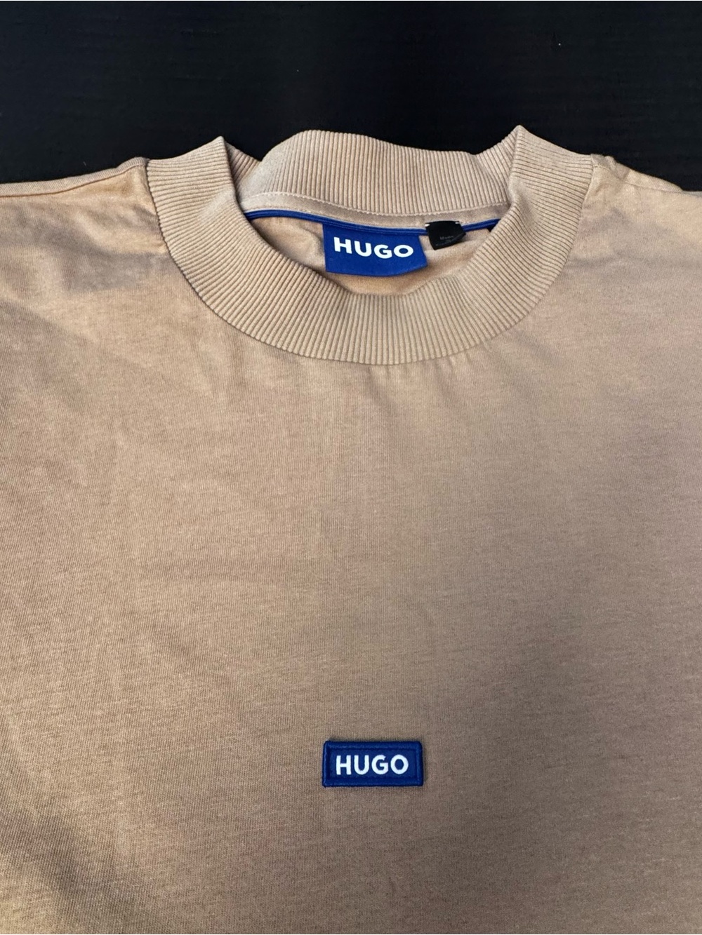 HUGO BOSS Logo T Shirt Size 2XL Beige Pullover Crew Oversized Stretch